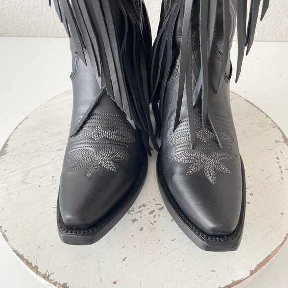 Lane SENITA FALLS Black Cowboy Boots Fringe Western Tall Snip Toe Womens Size 5 - Picture 6 of 13